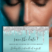 Save the Date Silver Gray Blue Spark Tropfens Aqua