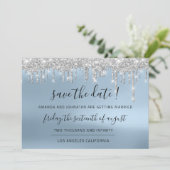 Save the Date Silver Grey Blue Spark Tropfens Lux (Stehend Vorderseite)