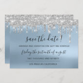 Save the Date Silver Grey Blue Spark Tropfens Lux (Vorne/Hinten)