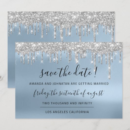 Save the Date Silver Grey Blue Spark Tropfens Lux (Vorne/Hinten)