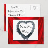 Save the Date Silver Heart & Red Satin Postkarten (Vorne/Hinten)