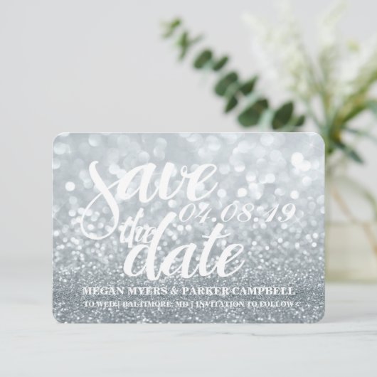 Save The Date | Silver Lit Glitzer Fab II (Stehend Vorderseite)