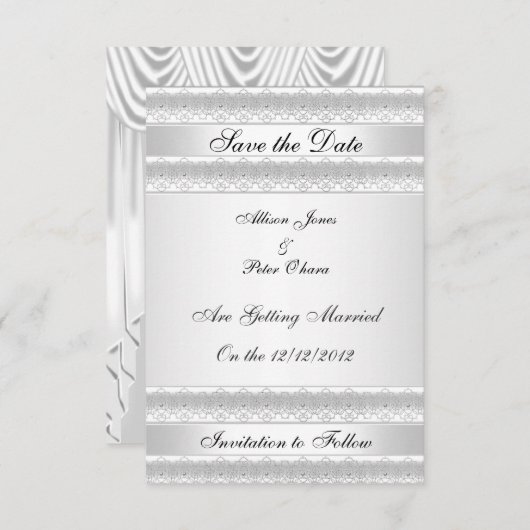 Save the Date Silver White Einladung (Vorne/Hinten)