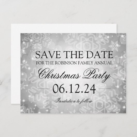 Save the Date Silver Winter Christmas Bokeh Ankündigungspostkarte (Vorne/Hinten)