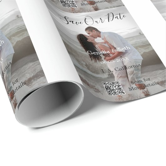 Save the date simple minimal QR scan code details Geschenkpapier (Rolleneckpunkt)