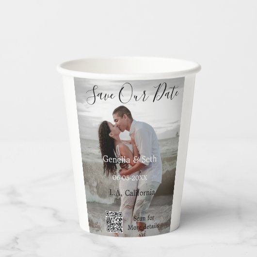 Save the date simple minimal QR scan code details  Pappbecher (Rückseite)