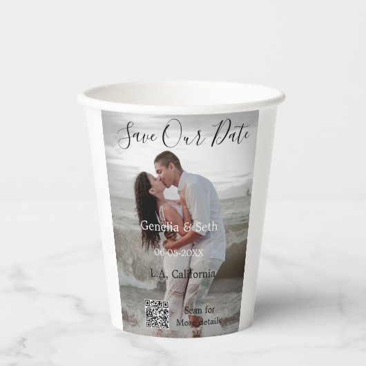 Save the date simple minimal QR scan code details  Pappbecher (Vorderseite)