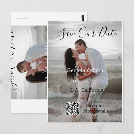 Save the date simple minimal QR scan code details  Postkarte (Vorne/Hinten)