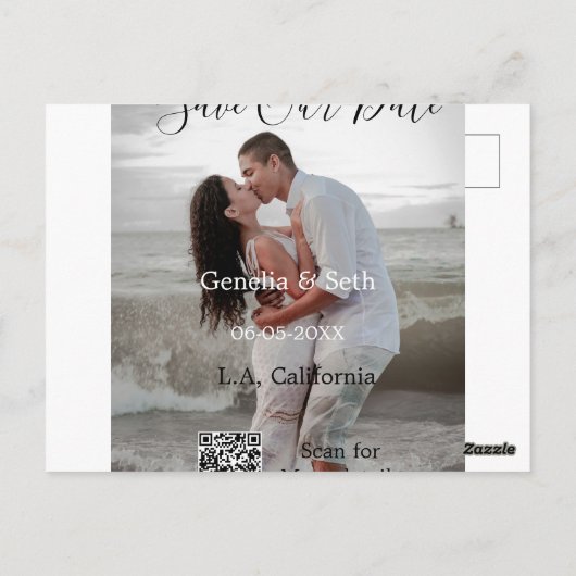 Save the date simple minimal QR scan code details  Postkarte (Rückseite)