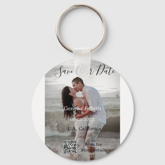 Save the date simple minimal QR scan code details Schlüsselanhänger (Vorderseite)