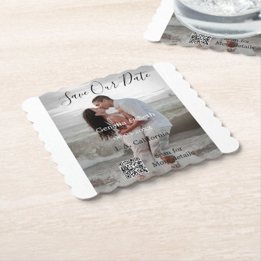 Save the date simple minimal QR scan code details Untersetzer (angewinkelt)