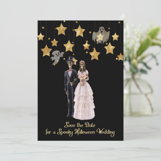 Save the Date Skeletons Halloween Hochzeit Einladung (Stehend Vorderseite)