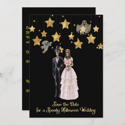 Save the Date Skeletons Halloween Hochzeit Einladung (Vorne/Hinten)