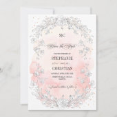 Save the Date.Sketched Blues Blush Pink Wedding Einladung (Vorderseite)