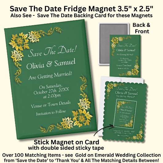 Save The Date - Smaragd & Gold 3,5" x 2,5" Kühlsch Magnet