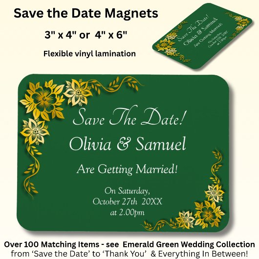 Save The Date - Smaragdgrün & Gold Magnet