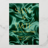 Save the Date smaragdgrüne Seidengrundfolie i Folieneinladung (Vorderseite)