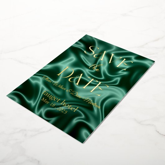 Save the Date smaragdgrüne Seidengrundfolie i Folieneinladung (Gedreht)