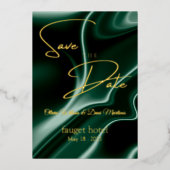 Save the Date smaragdgrüner Seidenhintergrund Folieneinladung (Vorderseite)
