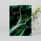 Save the Date smaragdgrüner Seidenhintergrund Folieneinladung (Stehend vorne)