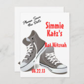 Save the Date Sneakers Bat Mitzvah Postcard Ankündigungspostkarte (Vorne/Hinten)