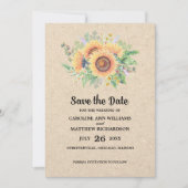 Save The Date. Sonnenblumen Rustikales Hochzeitsse Einladung (Vorderseite)