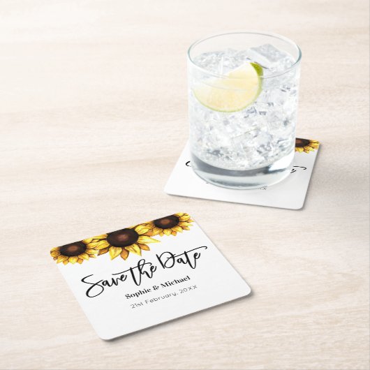 Save the Date Sonnenblumenhochzeit Rechteckiger Pappuntersetzer (Vor Ort)