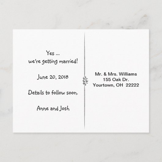 Save the Date Spaß Ankündigungspostkarte (Rückseite)