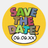 SAVE THE DATE Spaß farbenfroh modern Runder Aufkleber (Vorderseite)