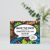 Save the Date Spaß Modernes Comic Hochzeit Ankündigungspostkarte (Stehend Vorderseite)
