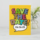 Save the Date Spaß Retro Comic Pop Kunst Einladung (Stehend Vorderseite)