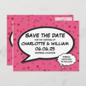 Save the Date Spaß Retro Comic Pop Kunst Einladungspostkarte (Vorne/Hinten)