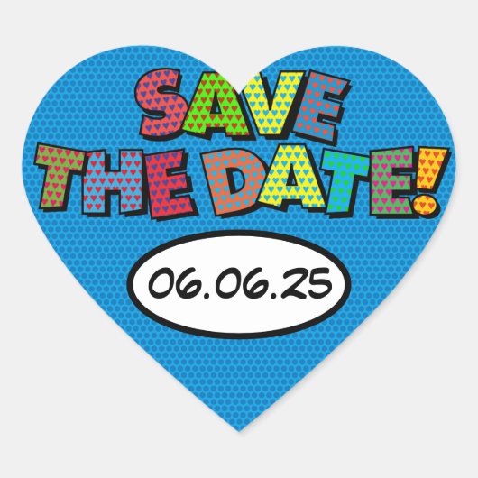 SAVE THE DATE Spaß Retro Comic Pop Kunst Herz-Aufkleber (Vorderseite)