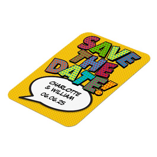 SAVE THE DATE Spaß Retro Comic Pop Kunst Magnet (Linke Seite)