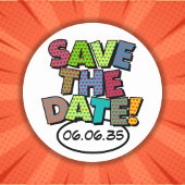 SAVE THE DATE Spaß Retro Comic Pop Kunst Runder Aufkleber