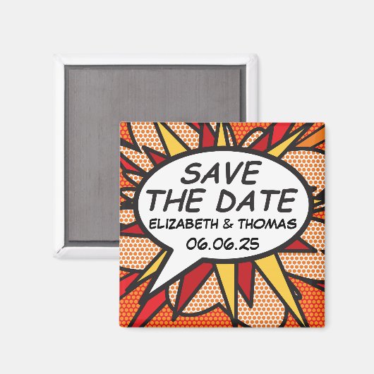 Save the Date Speech Bubble Fun Comic Book Magnet (Vorderseite/Rückseite)