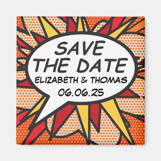 Save the Date Speech Bubble Fun Comic Book Magnet (Vorne)