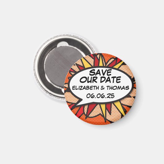 Save the Date Speech Bubble Fun Comic Book Magnet (Vorderseite/Rückseite)