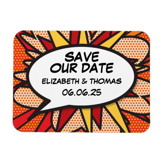 Save the Date Sprechblase Spaß Retro Comic Buch Magnet (Horizontal)