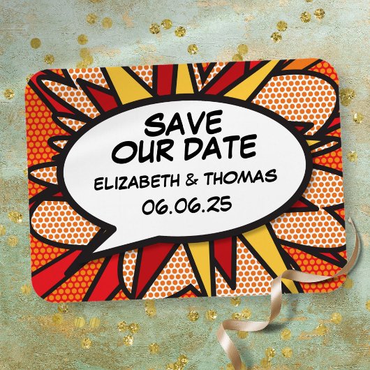 Save the Date Sprechblase Spaß Retro Comic Buch Magnet