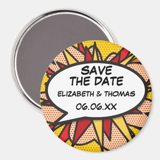 SAVE THE DATE Sprechblase Spaß Retro Comic Buch Magnet (Vorderseite/Rückseite)