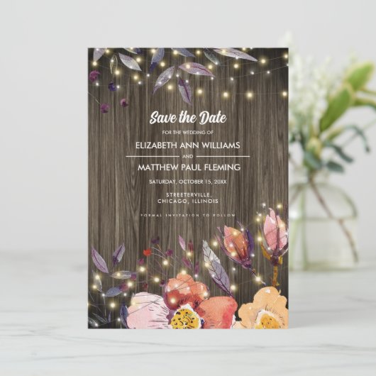 Save the Date. Stall Wood Herbst Blume Fotokarte Save The Date (Stehend Vorderseite)