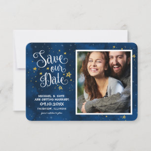 Save the Date Starry Night Gold Navy  