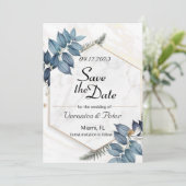 Save the Date staubblaue Hochzeit Einladung (Stehend Vorderseite)