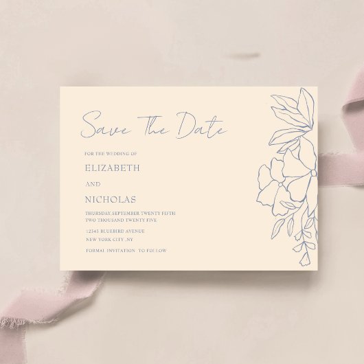 Save the Date staubig blue und creme floral classi