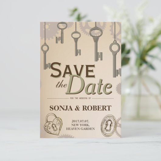 Save the Date - Steamgeere und Schlüssel (Stehend Vorderseite)