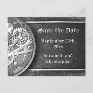 Save the Date Steampgange schwarz-weiß Ankündigungspostkarte