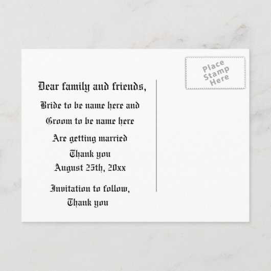 Save the Date Steampgange schwarz-weiß Ankündigungspostkarte (Rückseite)