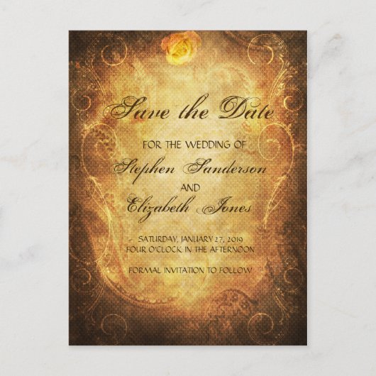 Save the Date Steampunk Vintag Antike Rose Ankündigungspostkarte (Vorderseite)