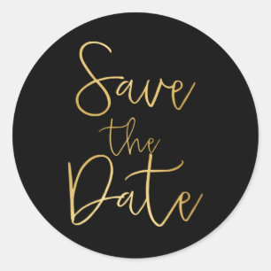Save the Date Sticker für Schwarz und Gold-Script